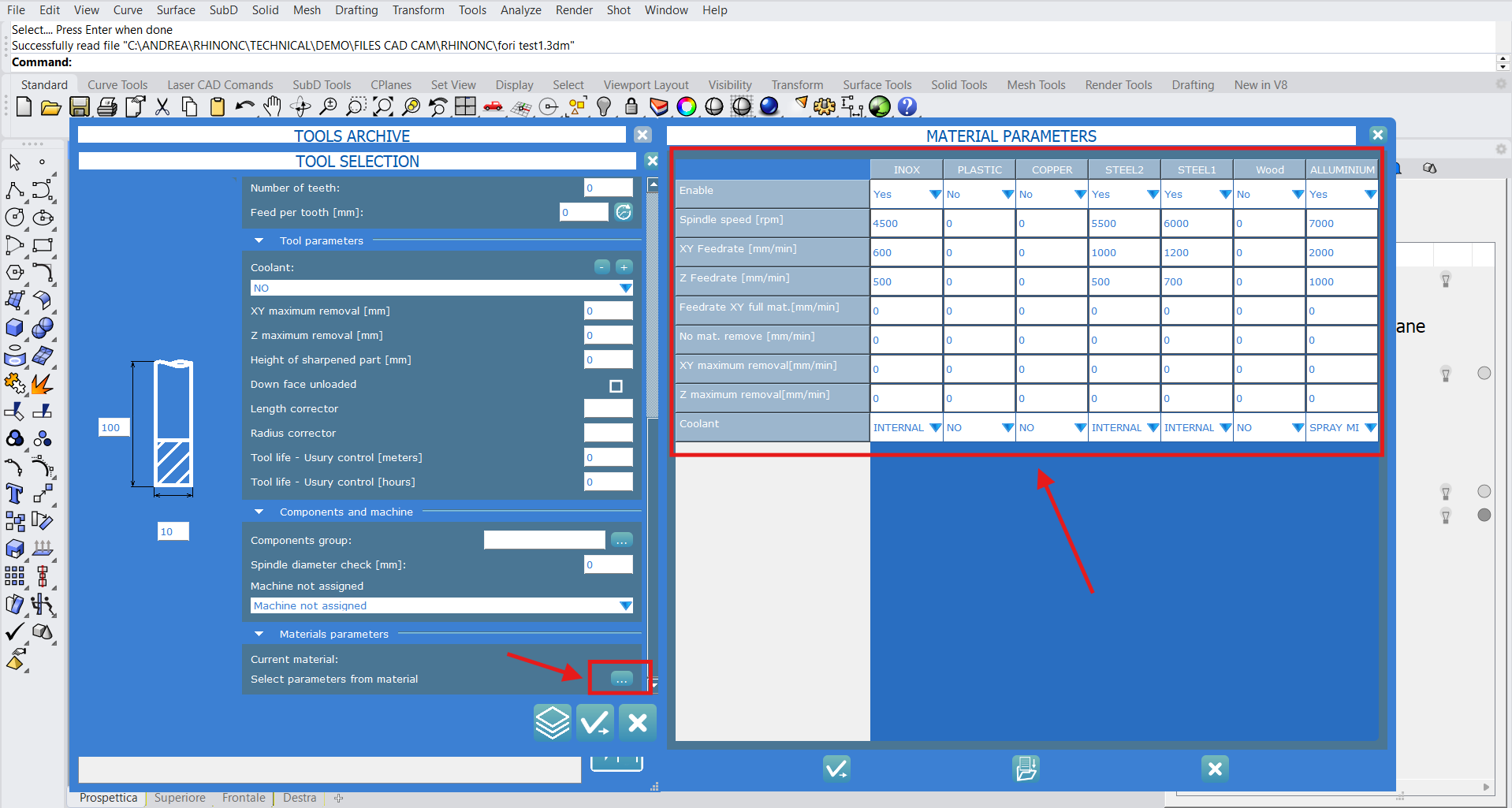 ASSOCIAZIONE PARAMETRI E MATERIALI