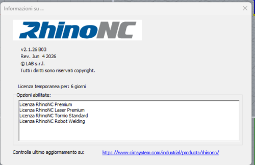 Info licenza RhinoNC
